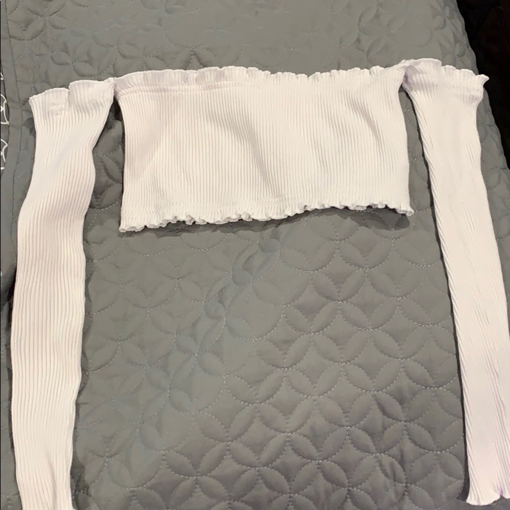 Off the shoulder cropped white top